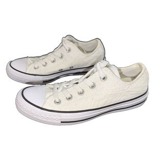 Converse Chuck Taylor All Star OX White Textured Fabric Sneakers Women 6